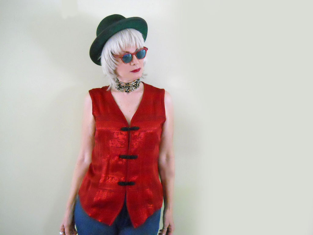 80s Clothing / No Charge 4 Shipping / Red Vest Weskit Style / Vintage Summer Top