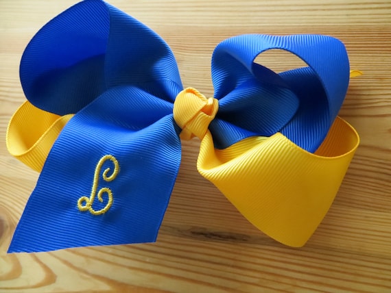 Blue and Gold Hair Bow Set - wide 2