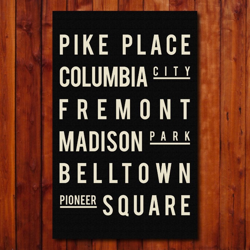 Seattle - Subway Poster - Typography Print - Modern Art -  City Map - Home Decor - Industrial - Vintage Style - 11x17