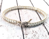 Boho Little Elephant Pearls on Pearl White Leather Choker/ White Winter/ Lucky Girl/ Urban Modern Boho Chic