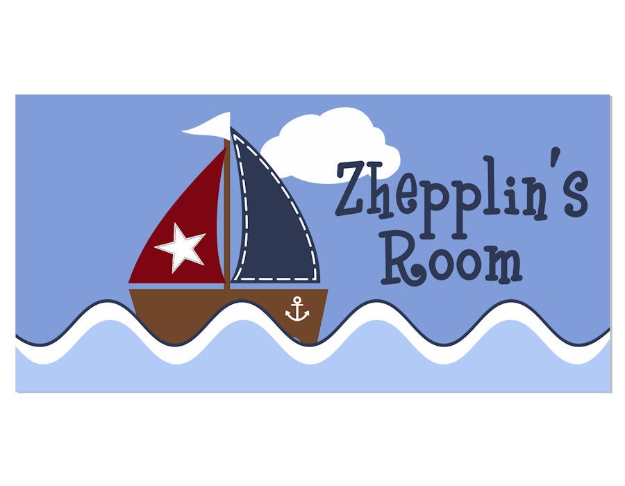 Name Sign Door Personalized Nautical Sailboat Children Wall Art Nursery Decor