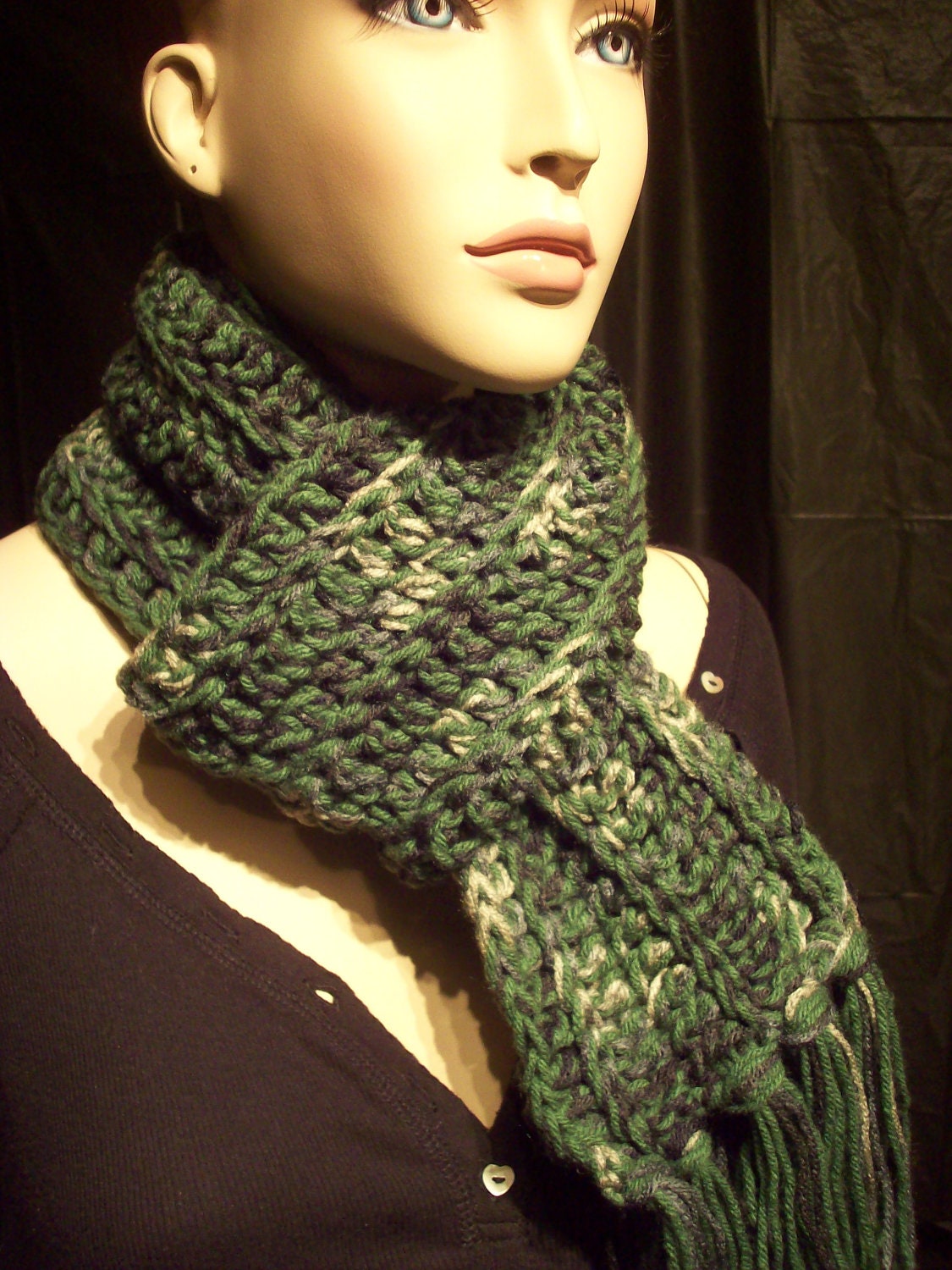 Green Gray Camo Boys  Scarf  Multi Colored Unisex..made with double yarns