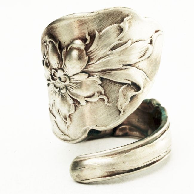 Lovely Columbine Sterling Silver Flower Spoon Ring, Handcrafted in YOUR Size (2821)