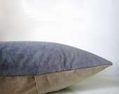 Decorative velvet pillow in dark gray and natural linen, modern home decor pillow - EarthLab