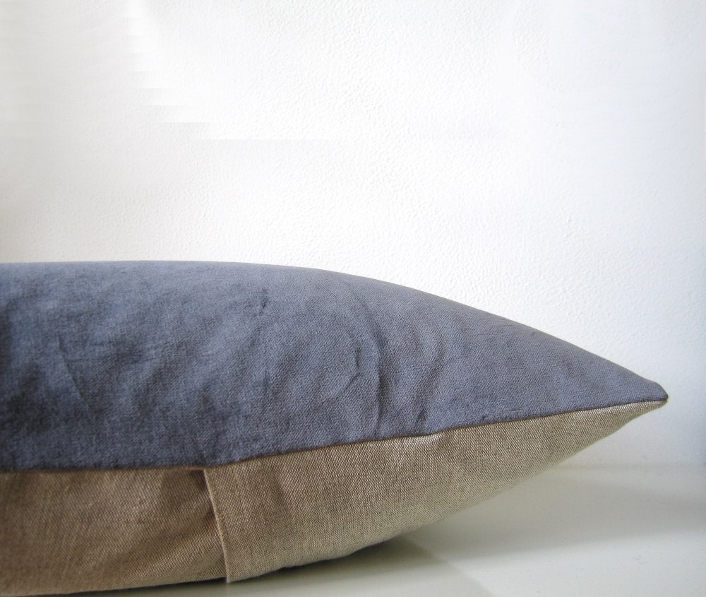 Decorative velvet pillow in dark gray and natural linen, modern home decor pillow, velvet cushion cover - EarthLab Decorative velvet pillow in dark gray and natural linen, modern home decor pillow, velvet cushion cover - EarthLab