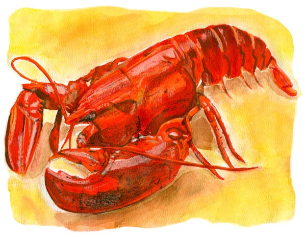 Lobster watercolor painting print signed by artist Stephanie Kriza