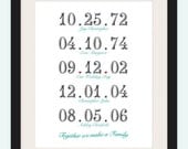 Important Dates 8x10 Print - Together We Make a Family in SCRIPT Style