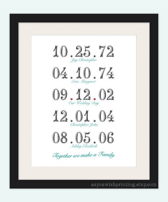 Important Dates 8x10 Print - Together We Make a Family in SCRIPT Style