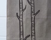 Linen Kitchen Towel with Birch Tree Trunks, Natural Brown