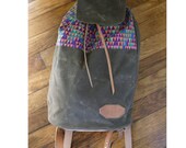 The Plunkton Pack // Waxed Canvas Backpack with Leather & Bright Geo Highlight