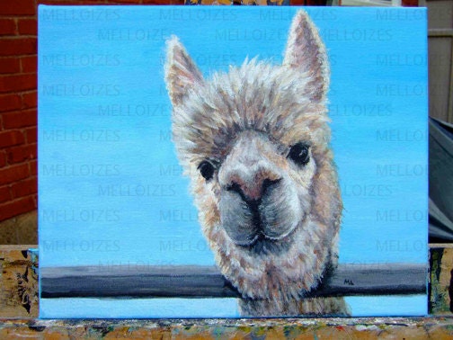 Alpaca Peers Down Original Acrylic Painting 11 x 14