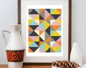 Abstract print, Geometric art, Mid Century modern, Modern art, Scanidnavian design, wall decor,  A3