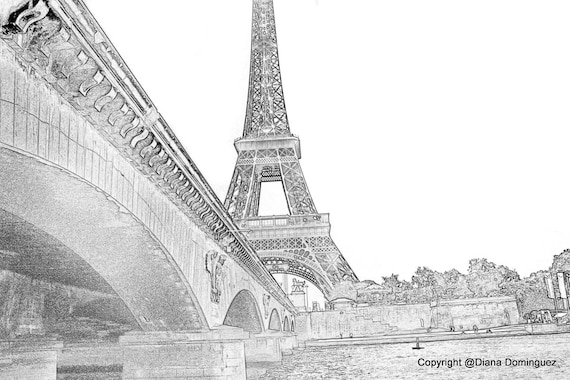 Eiffel Tower Paris France Sketch 8x10 Abstract Drawing by ddfoto