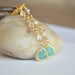 Turquoise Teardrop Long Dangle Earrings in Gold with Swarovski Crystals