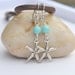Silver Starfish Dangle Earrings with Turquoise Beads. Starfish Charm Dangle Earrings. Turquoise Earrings. Jewelry Gift.
