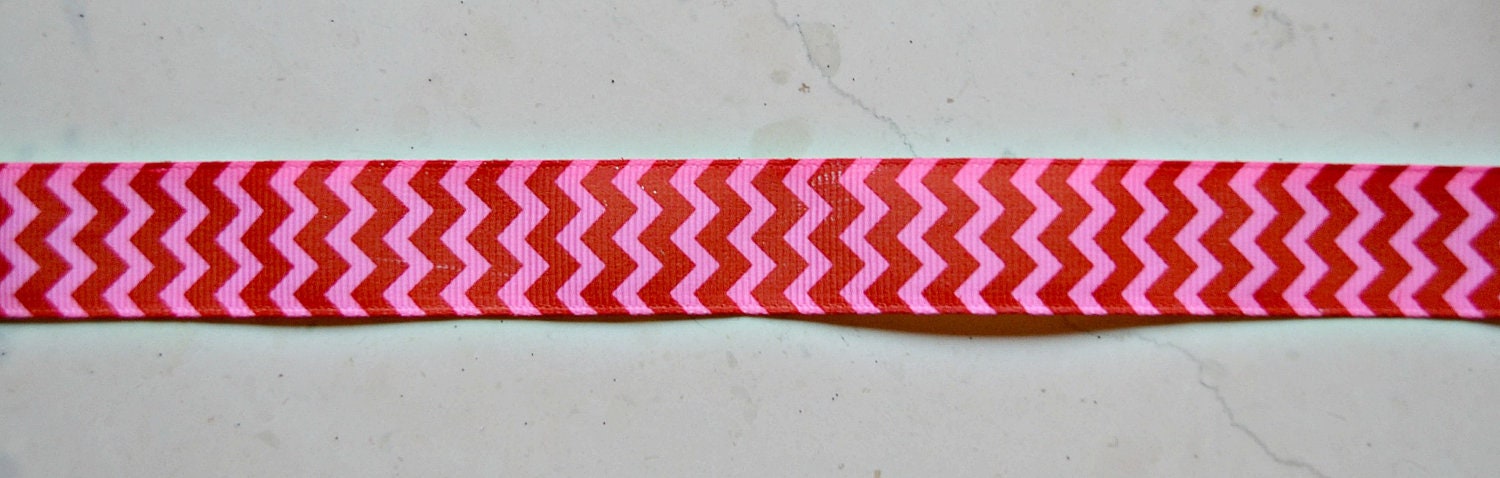 Red & pink chevron striped 7/8" grosgrain ribbon Valentines day Il_570xn