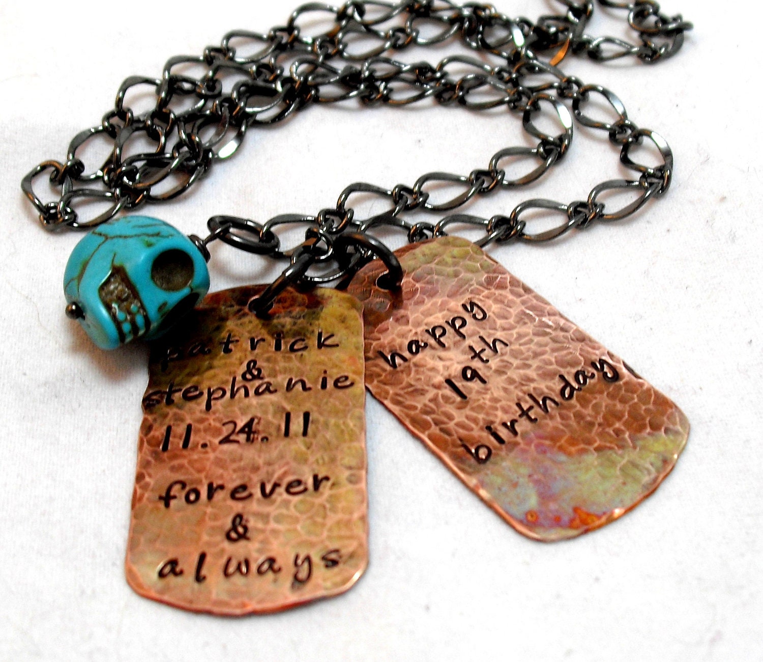 Fathers Day Gift -  Hand stamped Dad necklace - Skull necklace - personlized Dog tag - hand stamped Man jewelry -