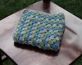 Newborn mini blanket in blue and green. mini granny square photography prop