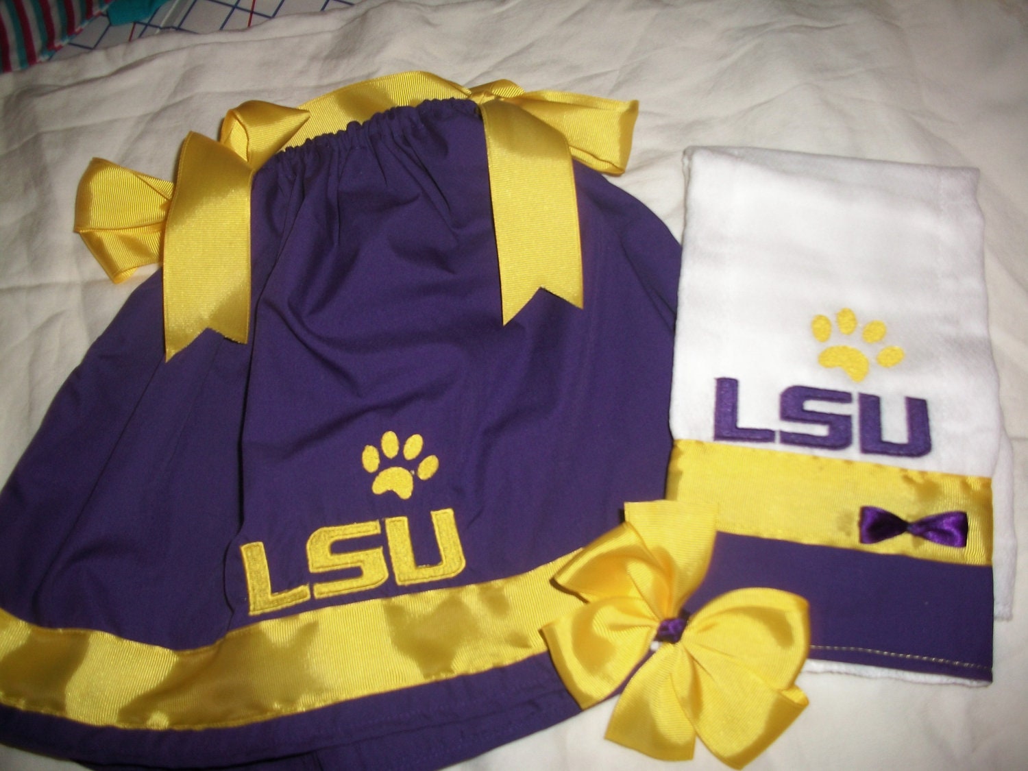 LSU Baby Dress,Burpcloth and Hairbow