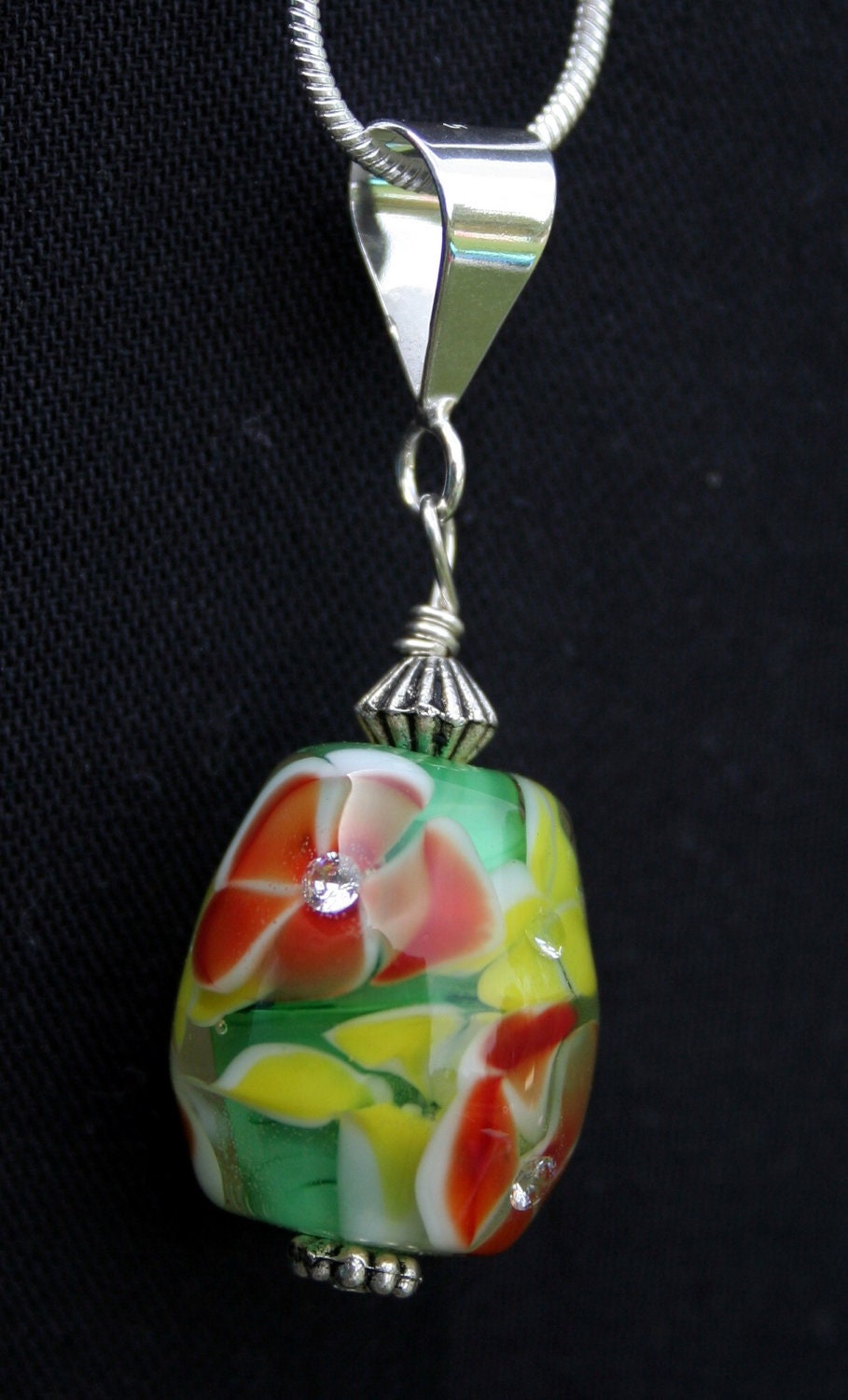 Lampworking Sterling Silver Spring Summer Flower Pendant