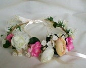 Wedding bridal hair accessory shabby chic bride, peach Pink Flower Crown, vintage style rose headwreath wedding headpiece coachella