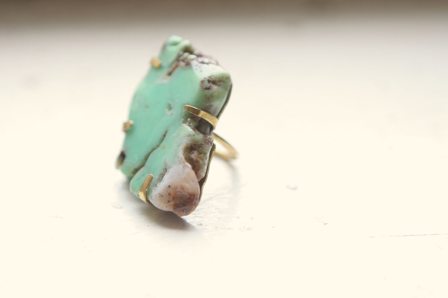 Freeform Chrysoprase Prong Set Ring