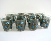Mid-Century Mod Floral Tumblers - Drinking Glasses - Set of 8