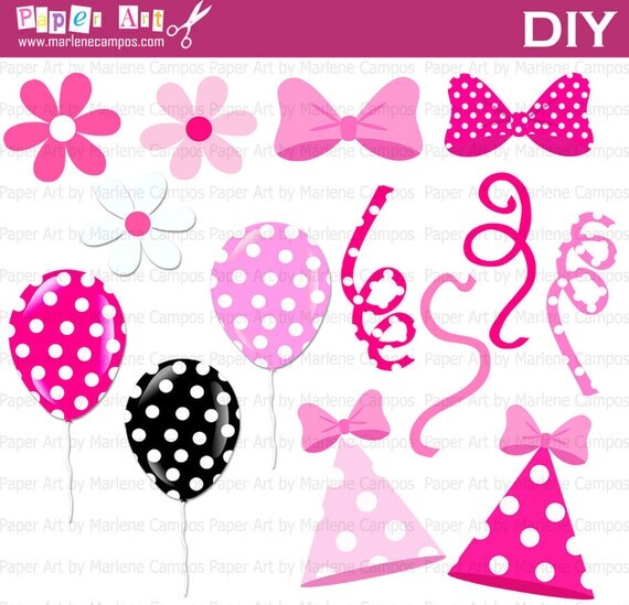INSTANT DOWNLOAD - Minnie Pink Inspired Birthday Party Clip Art, Party Birthday, Invitations, Scrapbooking, Party Supplies, Printable Il_570xn