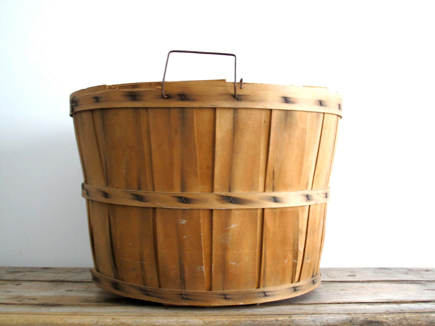 Vintage Apple Basket - Wood Basket, Fruit Bushel, Woven, Orchard, christmasinjuly