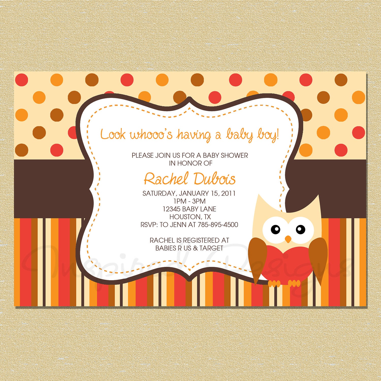 Owl Baby Shower Invitation - Matching Coordinates Available Il_570xn