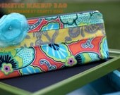 Cosmetic Makeup Bag-Coral and Blue-Amy Butler
