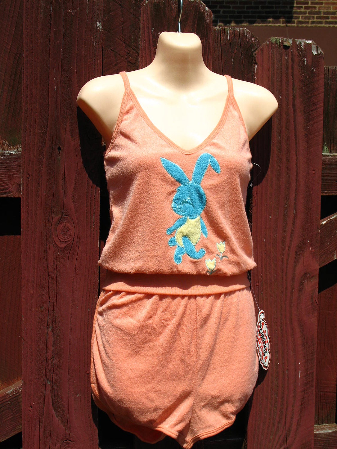 Vintage 70s / Peach and Powder Blue / Bunny / Terry Cloth / Shorts and Tank Top Set / by Jeri Jo / Currants / NWT