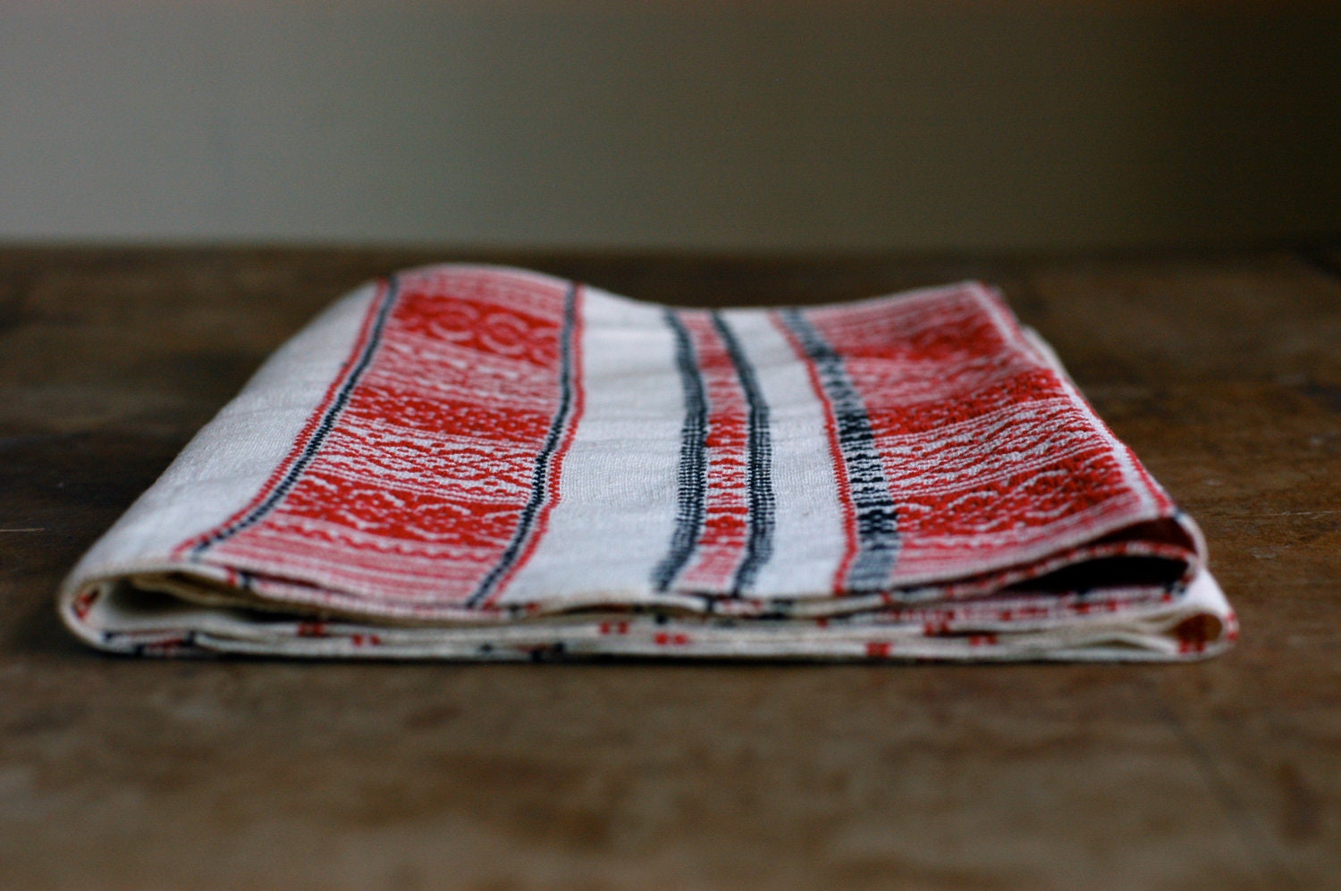 Vintage Woven Table Runner in Red, Black and Beige