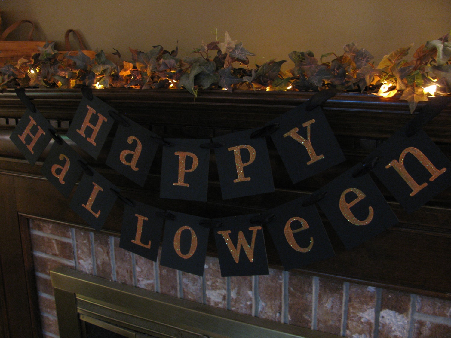 Halloween Banner Happy Halloween Black and Orange with Bling Sparkle Glitter Handmade Halloween Decoration