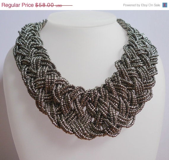 12% OFF Gray Statement Necklace - Grey Chunky Multistrand Beaded Necklace - Steel Color Bib Necklace - Chic Bridesmaids Necklace - Avrielle