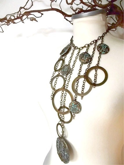 Mint metal bronze and chains ethnic long multistrand beaded necklace etsyitaliateam