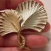 Rhinestone Fan Palm Leaf Brooch, PRISTINE, White and Mint Gold Tone