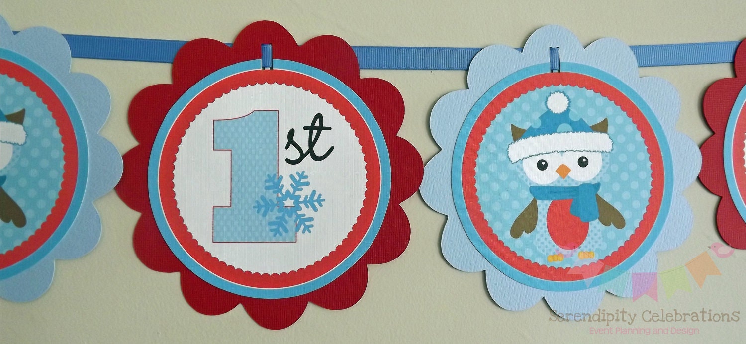Snowy Christmas Owl: Word Banner USE for birthday, baby shower, celebration Il_570xn
