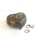 vintage pewter jewelry or trinket footed heart shaped box with cherub relief