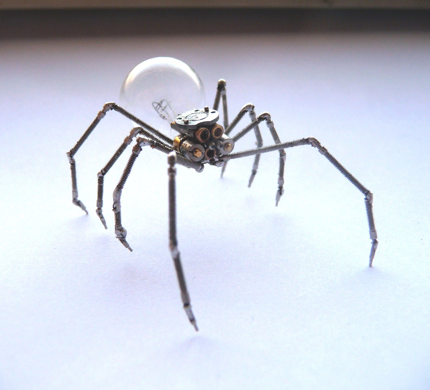 RESERVED Mechanical Spider Sculpture Recycled Watch Parts Clockwork Arachnid Figurine Watch Stems Lightbulb Arthropod A Mechanical Mind