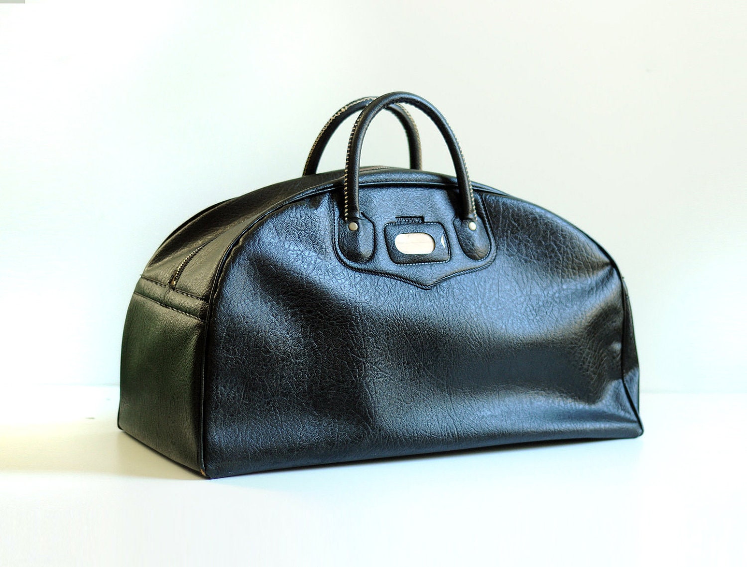 40s black doctor bag 1940 handbag bowling bag Peter's name plate tag