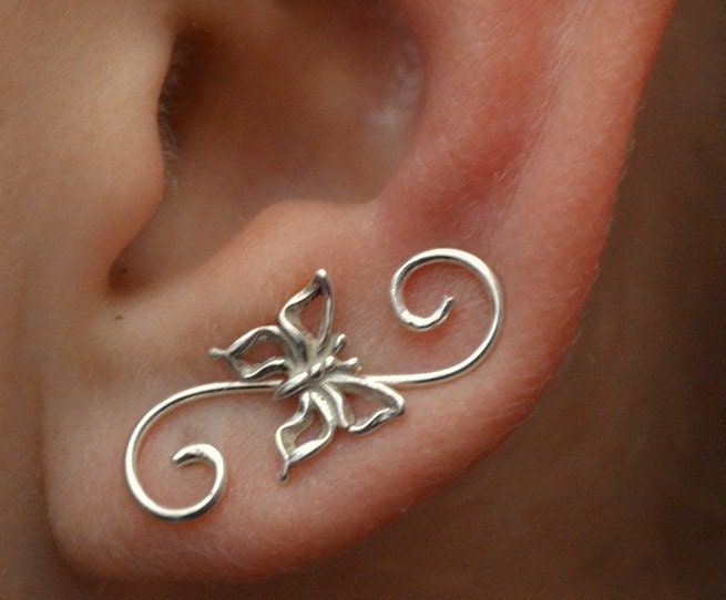 Swirly Butterfly Mini Ear Pin - Gold Filled and Sterling Silver - SINGLE SIDE