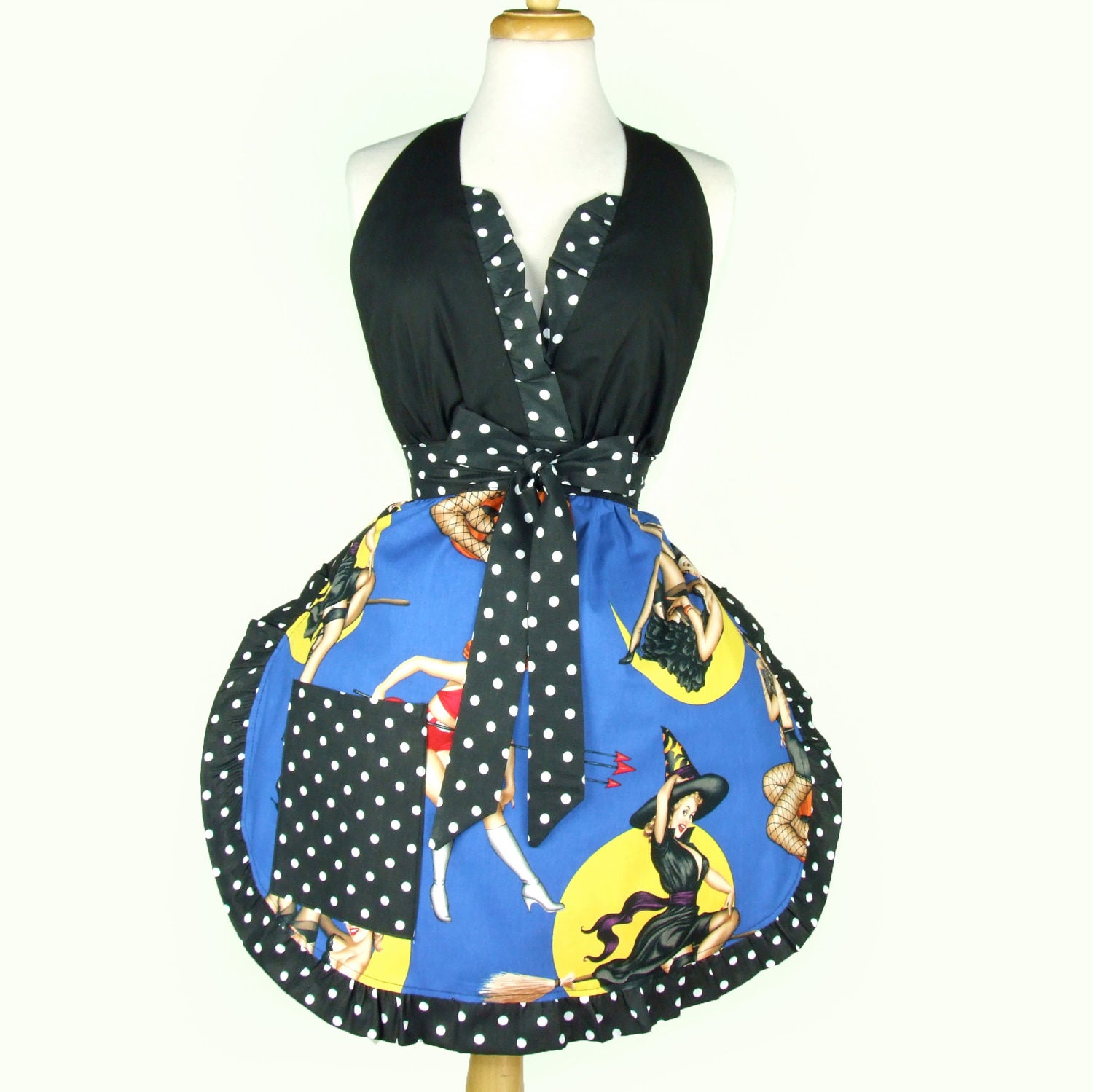 Witches Halloween Apron Polka Dots Halloween Witch Apron