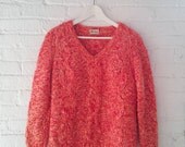 60s Wool Sweater Vintage 1960s Red White Woven Fitted Cropped Cable Knit Sweater Small Winter Fashion Italian Wool Pullover V neck Sweater