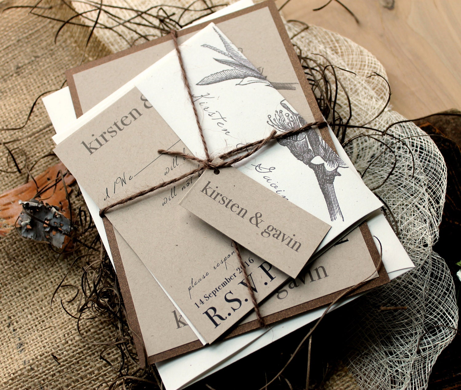 Rustic Magnolia - Rustic, Chic, & Elegant Wedding Invitations, Brown Twine, Ivory - Purchase for a Sample