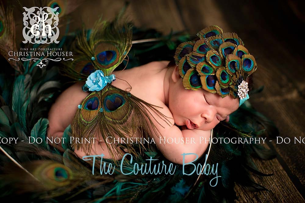 PLUSH PEACOCK Feather Newborn Couture Headband and Wing Set great Photo Prop