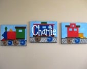 Customizable train painting for boy or girl's room, nursery, or play room- 3 11x14" canvases