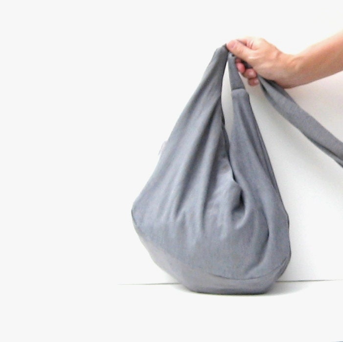 Hobo Bag. Large Purse. Sling Purse. Slouch Bag. Boho Chic Fashion. Cross Body Hipster: grey gray denim appearance OOAK