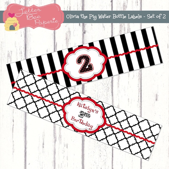Olivia the Pig-Inspired Water Bottle Labels - DIY You Print Il_570xn