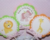 Sweet Safari Pink, Baby Animals, Sweet at One 1st Birthday Centerpiece by The Party Paper Fairy
